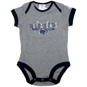 heather Oxford infant onesie with Nittany Lions and Athletic Logo